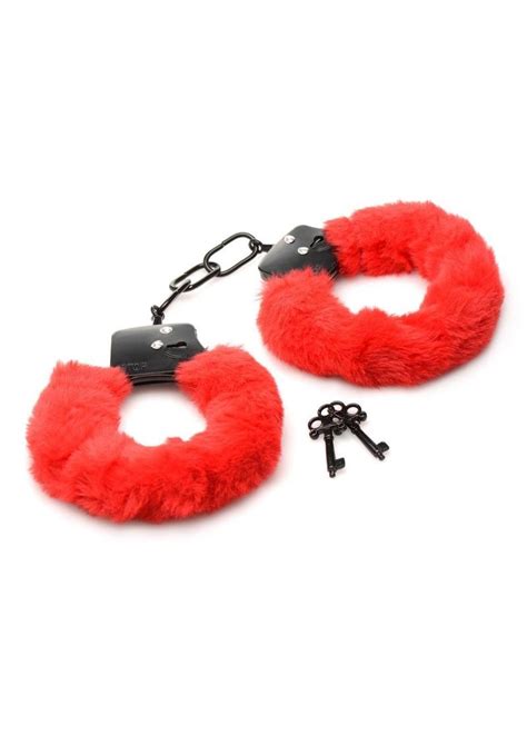 Master Series Cuffed In Fur Furry Handcuffs Red