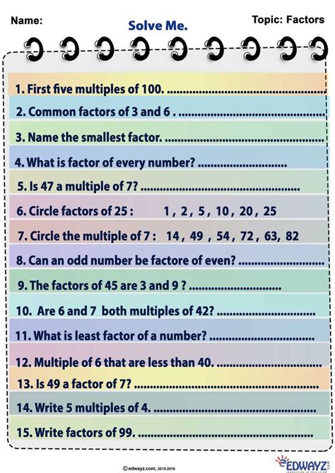 Factors And Multiples Worksheet Year 5