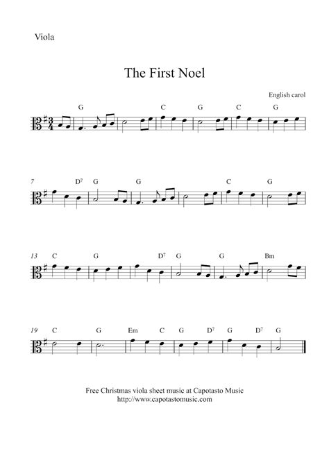 *viola solos/duets are transposed down a 5th from lindsey's original violin solo. Free easy Christmas viola sheet music - The First Noel