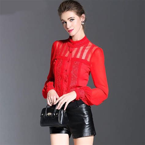 women s blouse hollow out silk silm for spring office collars for women blouses for women