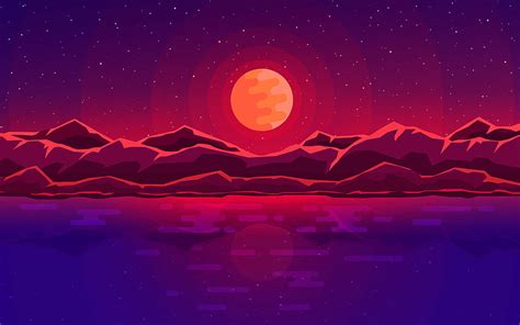Abstract Nightscape Moon Mountains Lake Mountain Moon Nightscape Hd