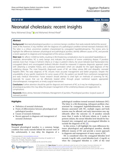 Pdf Neonatal Cholestasis Recent Insights