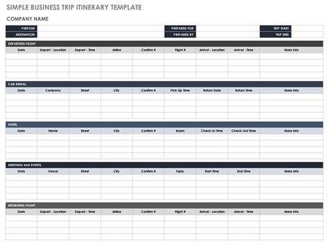 Business Trip Travel Itinerary Template
