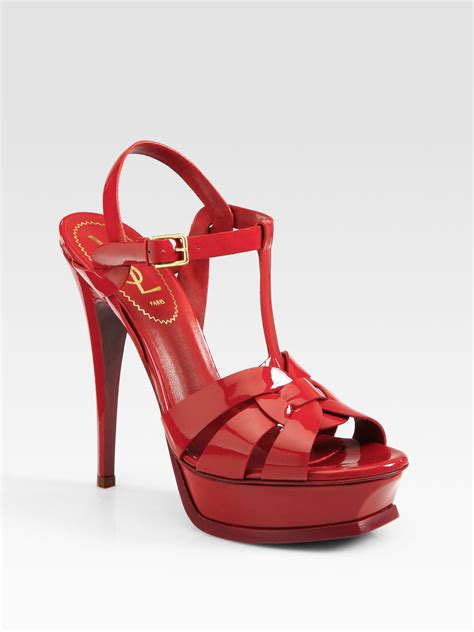 saint laurent ysl tribute patent leather platform sandals in red lyst