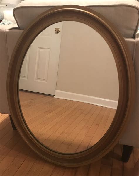 Large Gold Distressed Wooden Frame Decorative Oval Wall Mirror — Home