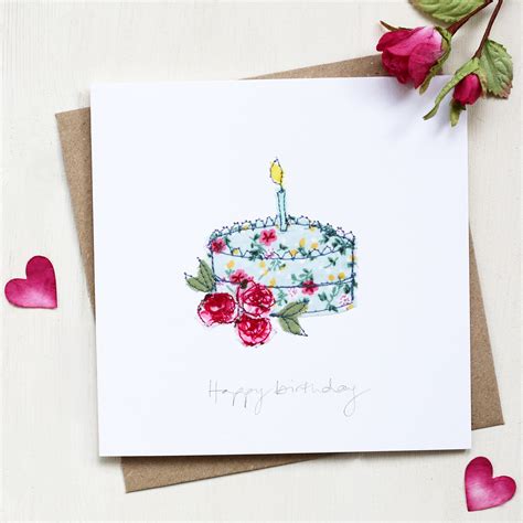 Birthday Cake Card Handmade And Embroidered Birthday Card