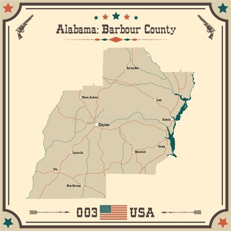 Vintage Map Of Barbour County In Alabama Usa Stock Vector