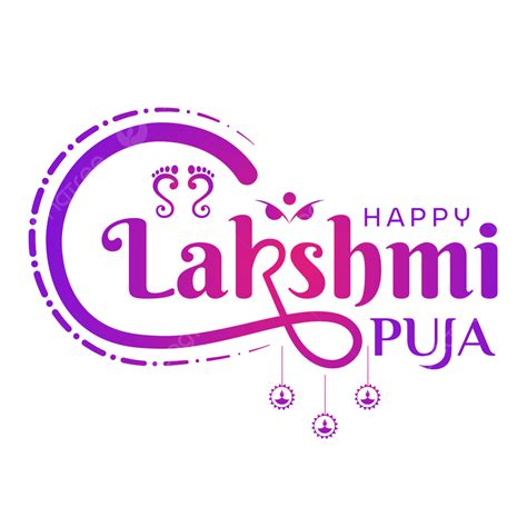 Happy Lakshmi Puja Calligraphy Diwali Diya And Laxmi Feet Decoration