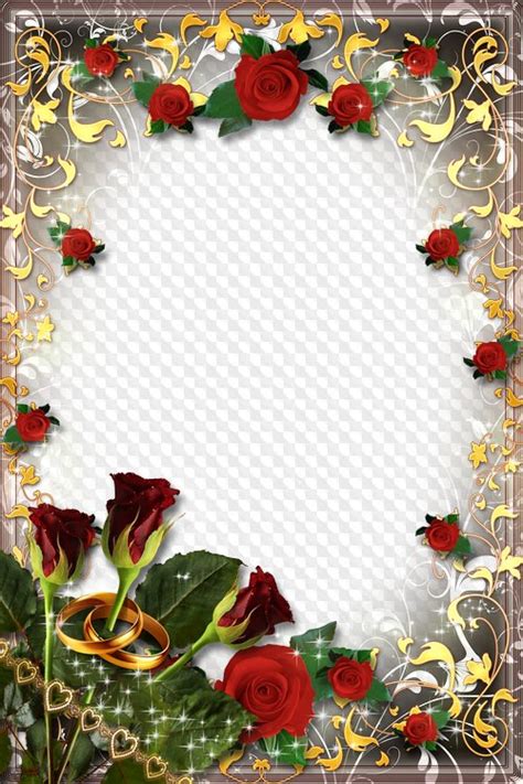 Wedding Photo Frame Buds Of Red Roses Psd Png Free Download