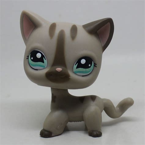 468 Littlest Pet Shop Gray Short Hair Cat Kitty Tan Blue