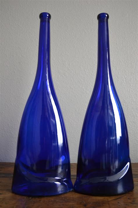 Large Tall Oval Cobalt Blue Bottles Set Of 2 Etsy