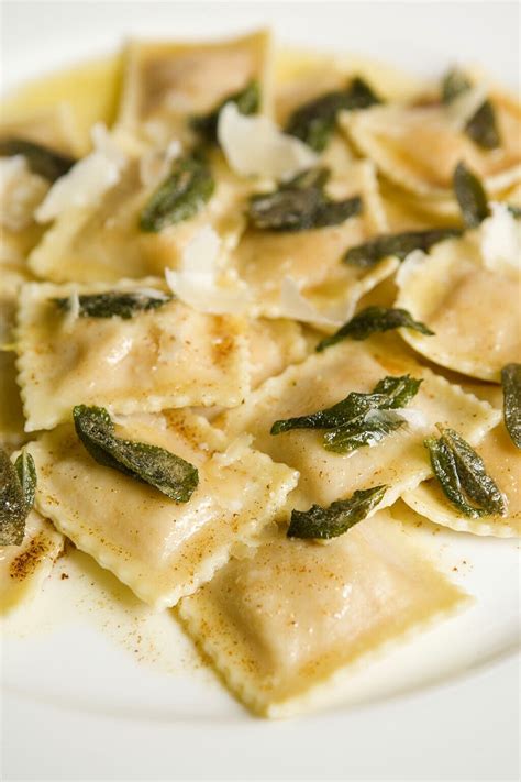 Pumpkin And Mascarpone Ravioli With Browned Butter And Fried Sage Leaves
