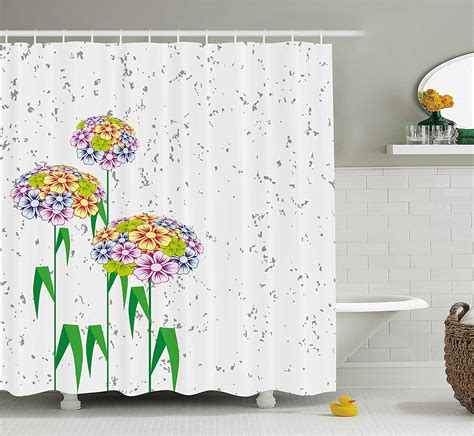 Floral Shower Curtain By Colorful Flowers Daisies With Green Leaves