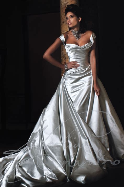 Stunning Silver Silk Duchess Satin Wedding Gown By Couture Bridal