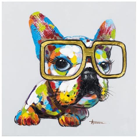 Tableau Animal Pop Art Bulldog Multicolore à Lunettes Couleurs Vives