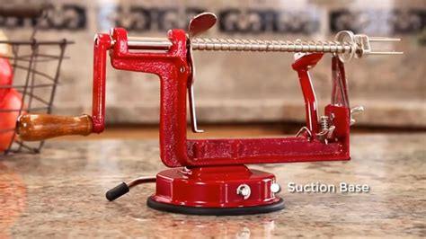 Johnny Apple Peeler With Suction Base Stainless Steel Blades Red Cast