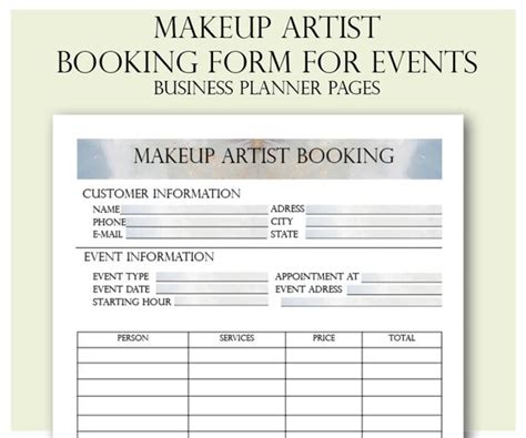 Makeup Artist Booking Form Freelance Makeup Artist Business
