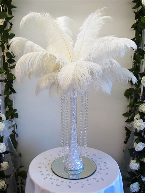 Tall Lily Vase Table Centrepiece With White Feathers Feather Wedding