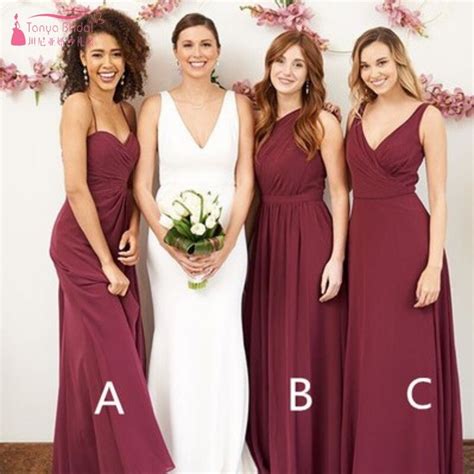 Mismatched Maroon Long Chiffon Bridesmaid Dresses A B C Burgundy Custom