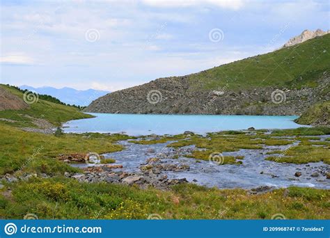 Mountain Turquoise Lake Mountain Landscape Travel Across Russia Stock