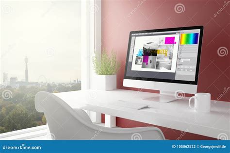 Red Studio With Graphic Design Computer Stock Photo Image Of Interior