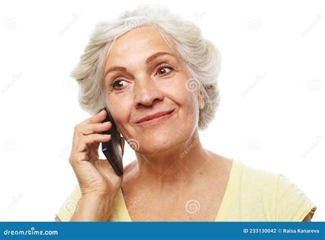 Smiling Senior Woman Talking With Mobile Phone Stock Photo Image Of