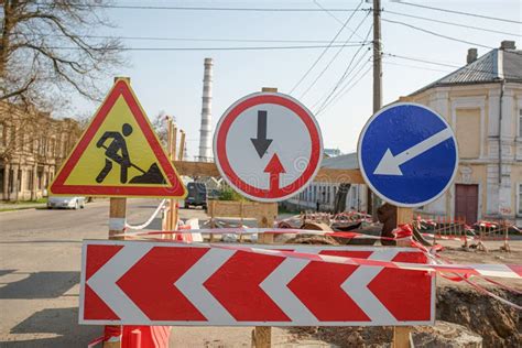 Warning Signs About Danger And Detour Stock Image Image Of Industry
