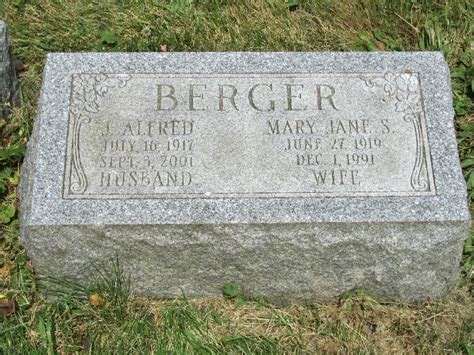 Berger Mary Jane S June 27 1919 Dec 1 1991 Wife Wo J Alfred
