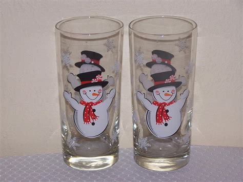 New Libbey Glass 4 Christmas 15oz Happy Snowman Tumblers Drinking Glasses Ebay