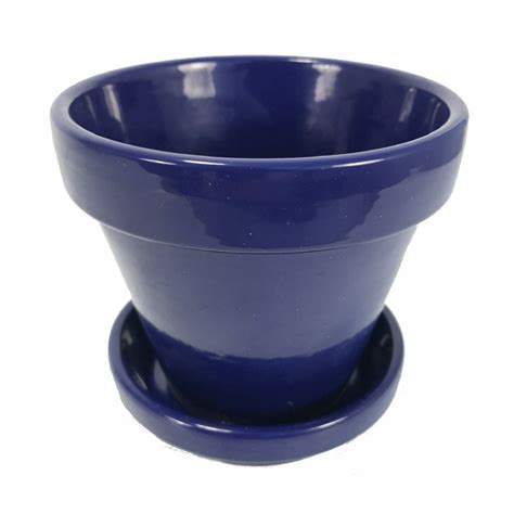 Glazed Ceramic Potsaucer Royal Blue 4 12 X 3 34 With Felt Feet