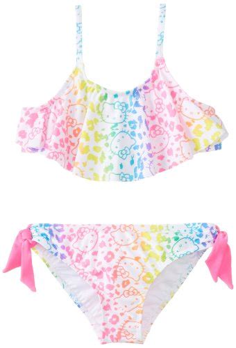 Hello Kitty Big Girls 2 Piece Swimsuit Blossom Top With Animal Shimmer