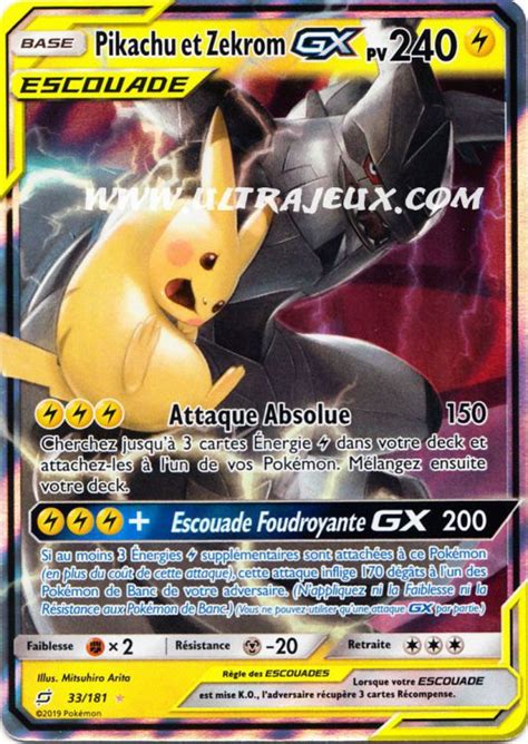 Pikachu And Zekrom Gx Escouade 33181 Carte Pokémon Cartes à Lunité