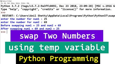 Python Program To Swap Two Numbers Using Third Variable Youtube