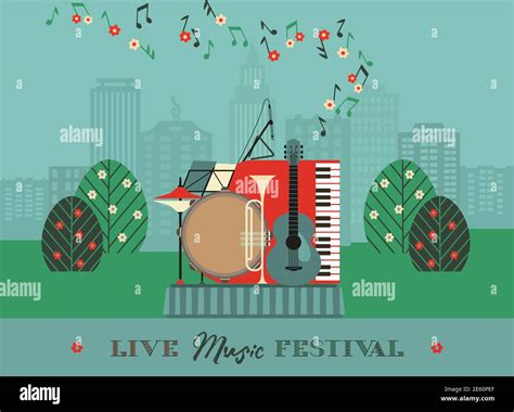 Live Music Outdoor Festival Poster Vector Template Stock Vector Image