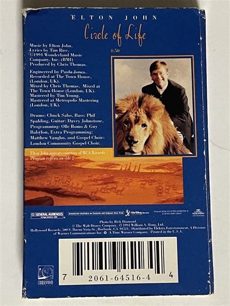 Elton John “circle Of Life” Disneys The Lion King Soundtrack Cassette Single Ebay