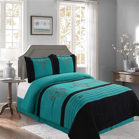 Heba 8pc Comforter Set Extra Soft Oversized Embroidered Bedding Teal