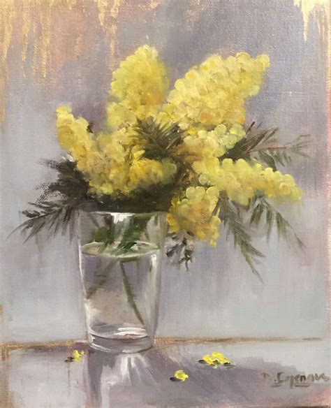 Mimosa Oil On Linen By Brigitte Cazenave French Artist Pictures
