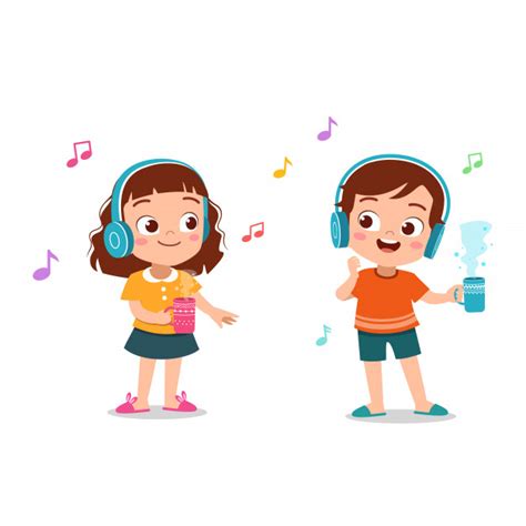 Kids Listening To Music Illustration Premium Vector