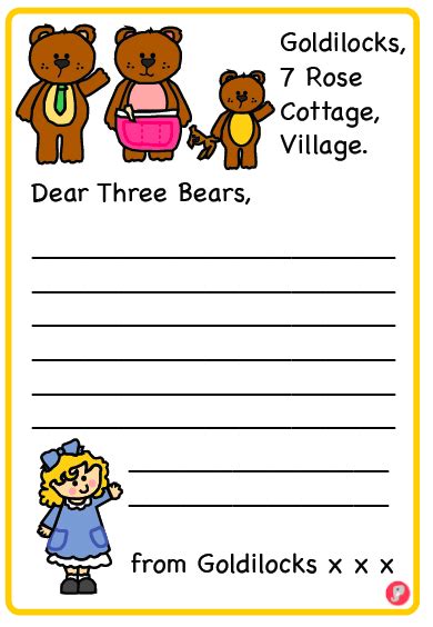Goldilocks Letter To The Three Bears Writing Frame For More Goldilocks