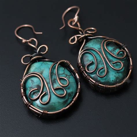 Turquoise Gemstone Earrings Copper Gemstone Earrings Copper Etsy