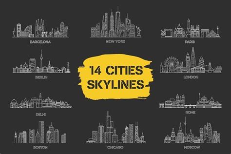 Collection Of 14 Cities Skylines City Silhouette City City Drawing