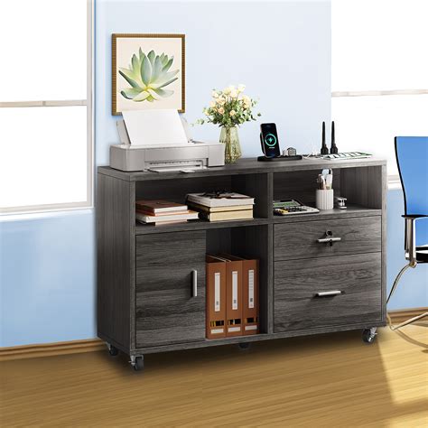 Shop Dextrus Wood File Cabinet With Charging Station And Lock 2 Drawer