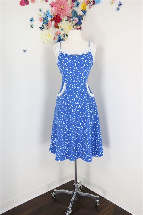 Vintage 1960s 70s Summer Swing Dress Polka Dot Day Dress Xssmall