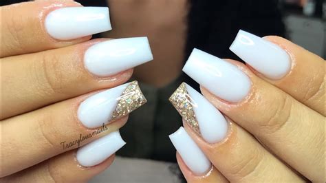 White Acrylic Nail Tutorial With Glitter Slice Youtube