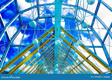 Abstract Blue Geometric Ceiling Stock Photo Image Of Blue People