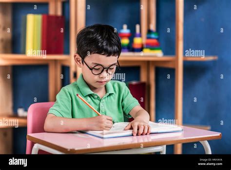 Kindergarten Boy Studying Stock Photo Alamy