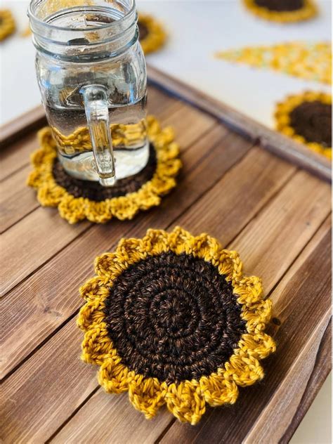 Sunflower Coaster Pdf Crochet Pattern Digital Download Crochet