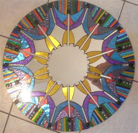 Hand Crafted Mosaic Mirror Colorful Stained Glass Round By Sol Sister Designs