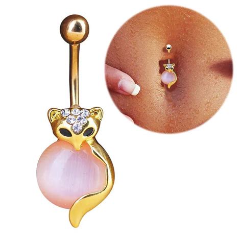 1pcs Cute Fox Belly Button Ring 14g Belly Piercing Ring Sexy Navel Piercing Fox Belly Bar Navel