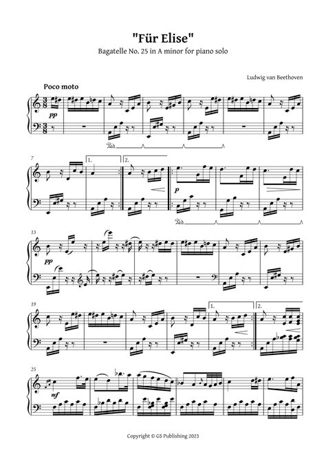 Fur Elise Sheet Music Beethoven Piano Solo